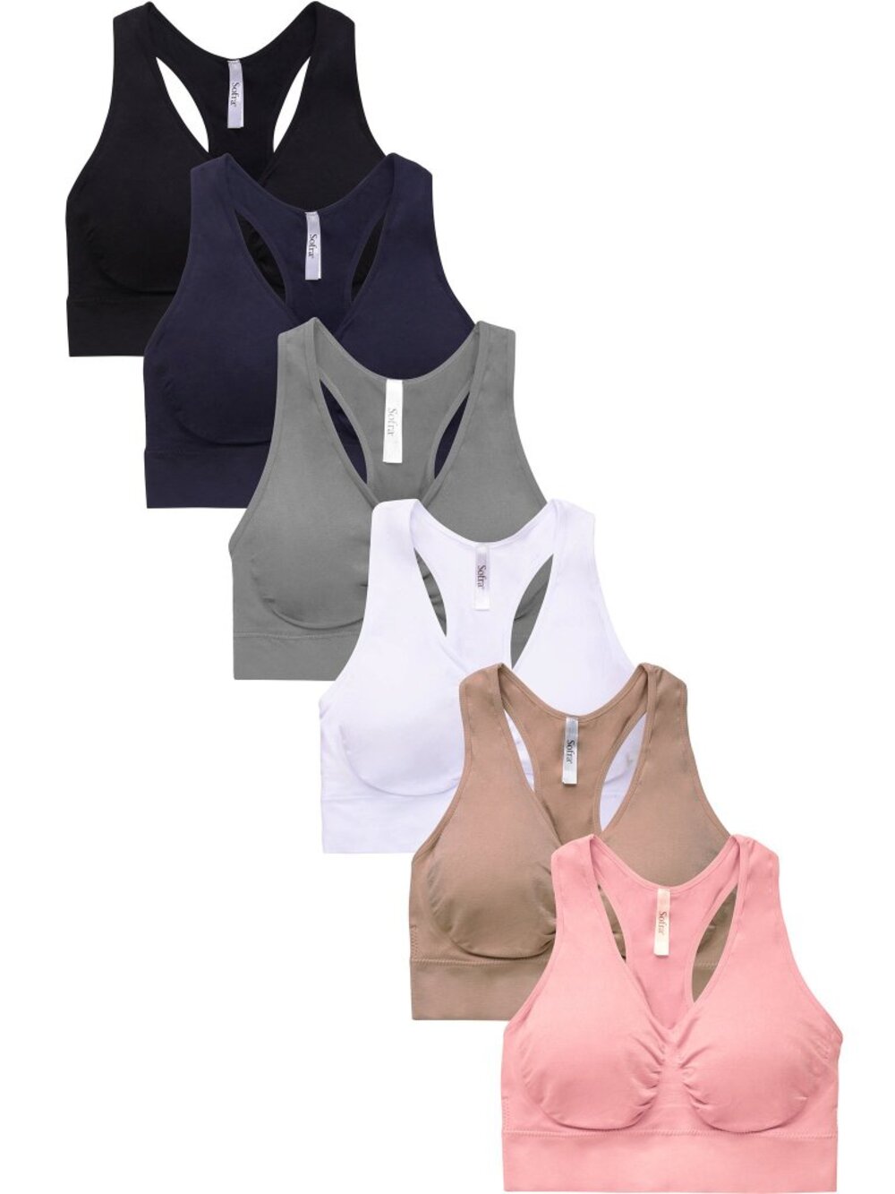 $15 SALE PACK OF 6 Women's Seamless Racerback Removable Sports Bras (BR0136SP6)